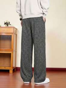 Manfinity Hypemode 男士字母图案抽绳腰带口袋休闲阔腿抓绒裤 - 煙灰色 - 查看 2