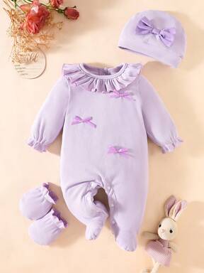 Set de 3 piezas de ropa de bebé niña recién nacida para otoño, conjunto de estilo princesa con mono, adecuado para 100 días, primavera y otoño