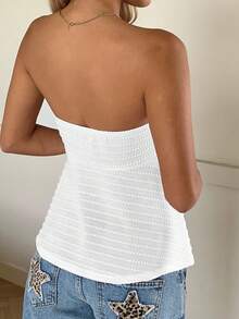 CovetEZ Summer Pink Knitted Striped Ruched Bandeau Top