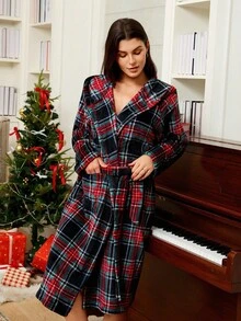 Lazeform Áo choàng trùm đầu thắt lưng thường ngày dành cho nữ Doze Lane có họa tiết kẻ caro và túi bên hông, Thu/Đông, Thu Đông, Mềm mại, Dành cho Giáng sinh, Ấm áp - Nhiều màu - Xem 8