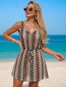 Swim Lushoire Đầm đi biển không tay cổ chữ V nhiều màu sắc dành cho nữ, chất liệu ren, buộc dây, thích hợp cho mùa xuân/hè. - Nhiều màu - Xem 5