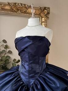 Lovelzi Luxurious, Elegant, Noble White Satin Shiny Strapless Waist-Cinched Double-Layer Cake Skirt Dress, Suitable For Singles Party, Wedding, Graduation, Vacation, Prom