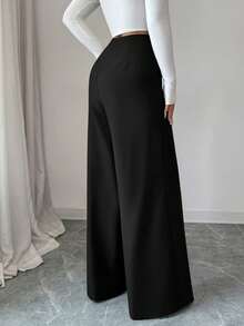 Elenzga Nuevos pantalones casuales elegantes de diseño acampanado con cremallera lateral, de ajuste holgado, para primavera/otoño - Negro - Ver 2