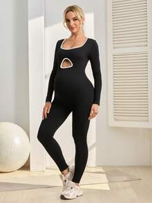 SHEIN Maternity Cutout Design Long Sleeve Jumpsuit - Black - View 1