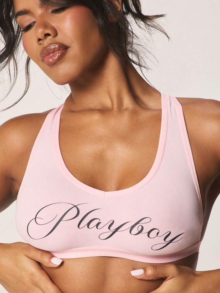 Missguided x Playboy Racerback-BH mit Schriftzug-Logo und Rückendetails, Soft-Cup Pullover Lingerie