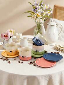 一套骆驼图案陶瓷茶杯碟，渐变色咖啡杯，80毫升浓缩咖啡杯。非常适合下午茶、家庭聚会，也适用于卧室、客厅、书房或咖啡馆等多种场所。 - 彩色 - 查看 4