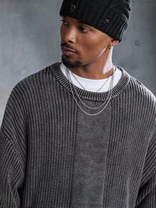 ROMWE MEN Men's Casual Washed Drop Shoulder Loose Knit Sweater, Autumn/Winter - Grey - View 9