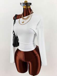 Amplova 2026 New Oblique Shoulder Sheer Comfortable Cover-Up, Backless Sexy Women T-Shirt - White - View 5