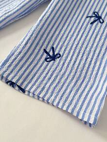 SHEIN 2 Pieces Baby Girl Cute Stylish Navy Neck Sleeveless Top And Pants Set, Preppy Style Spring And Summer Wear. - Baby Blue - View 7