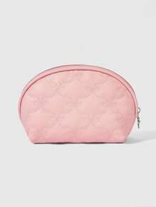 ROMWE Kawaii Cute Pink Embroidered Bow Compact Portable Cosmetic Bag, Travel Makeup Pouch - Pink - View 1