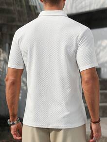 Manfinity Homme 男士白色 Polo 衫，短袖夏季休閒 Polo 衫，適合上班，純色高爾夫球衫，老錢風百搭通勤上衣，男友禮物 - 白色 - 查看 5