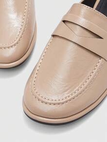 CUCCOO BIZCHIC Burgundy Buckle Minimalist Round Toe Flat Shoes, Elegant, Casual, Comfortable, Slip-On, Suitable For Work, Commute, Formal Occasions, Lightweight, Fashionable, Versatile Valentine's Day - Khaki - View 7