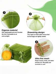 50/100个装水果防护袋，防虫防鸟，适用于葡萄、草莓和园艺植物。轻便耐用的绿色网布，带抽绳。是防治害虫和保护水果蔬菜的理想选择。 - 綠色 - 查看 2
