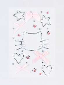 ROMWE Kawaii 1pc Lace Bow, Heart, Star, Bow, Diamond Glitter & Facial Jewel Stickers - Multicolor - View 3