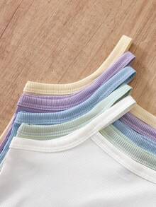 SHEIN Playful Pals 5pcs/Set Baby Girl 0-3 Years All-Match Casual Everyday Solid Color & Ribbed Knit Bodysuit Set Baby Bodysuits - Multicolor - View 7