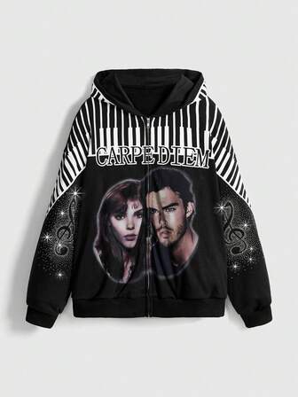 J-Fashion Y2K Streetwear Graphic Rhinestone Embellished Loose Fit Women Sweatshirt