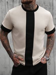 SLATEMANN Áo thun nam dệt jacquard phối màu tương phản, đa năng cho mặc hàng ngày, áo thời trang nam, áo thun nam thường ngày, áo lưới nam, áo sơ mi dệt kim nam. - Nhiều màu - Xem 4