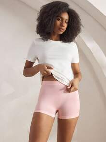 Women's Solid Color Stretchy Comfortable Antiexposure Shorts - Pink - View 2