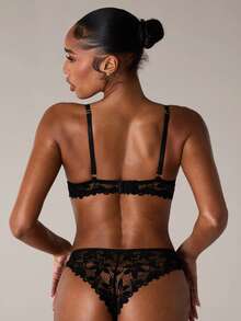 SHEIN BAE 2pcs Romantic Lace Sheer Sexy Lingerie Set - Black - View 2