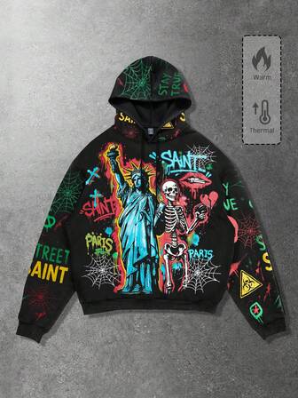 Street Life Felpa con cappuccio, maniche lunghe, con laccetti, grafica creativa con croce e teschio, per uomo