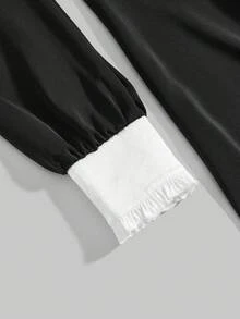 ROMWE Goth 哥特萝莉黑白蝴蝶结领连衣裙 - 黑色 - 查看 3