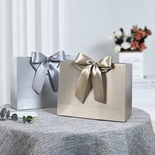 1/5个装 - 横款牛皮纸礼品袋、购物袋、带提手包装袋、蝴蝶结装饰手提袋、万圣节、万圣节、感恩节、圣诞节、新年、婚礼、生日礼品包装袋 - 銀灰色 - 查看 6