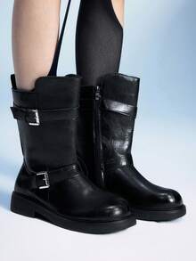 Sugerpunk Women's Fashion Versatile Commuter Buckle Mid-Calf Boots Valentine's Day - Black - View 3