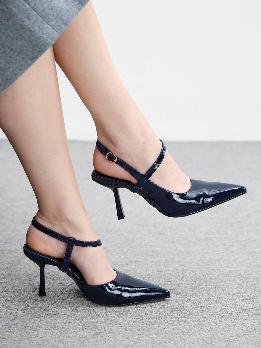 CUCCOO BIZCHIC Women's Pointed Toe Buckle Design Everyday Versatile Fashion High Heels Valentine's Day - Blue - View 1