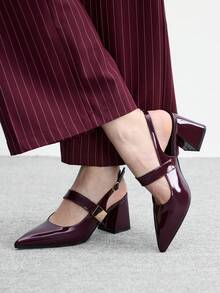CUCCOO BIZCHIC 女士时尚杏色金属搭扣装饰粗跟鞋，经典简约设计，适合通勤、约会、派对、度假、婚礼等场合。 - 玫瑰紅 - 查看 3