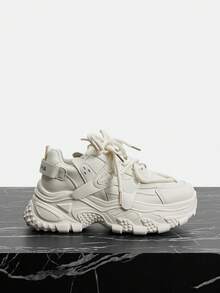 Vate Women's Casual Fashion Thick Sole Wedge Sneakers - Beige - View 2