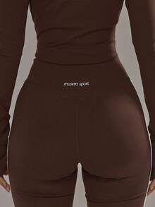 Musera Sport 侧条纹修身喇叭瑜伽裤套装（仅下装）板式冬季运动服运动健身房锻炼合金 - 巧克力棕 - 查看 5