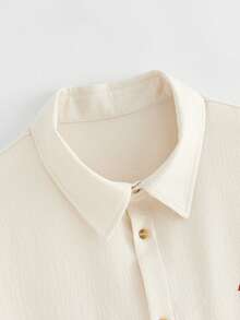 EASEVO Plus Size Men's Solid Color Loose Casual Front Button Down Shirt - Apricot - View 7