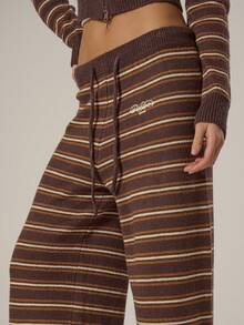 MUSERA 阔腿条纹系带松紧腰裤，春季少女风，日常穿搭，可爱休闲，甜美豌豆春季款 - 彩色 - 查看 5