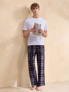 EverLounge Men's Plaid Drawstring Waist Loose Fit Lounge Pants - Dark Grey - View 3