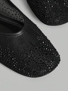 Ontre Women's Rhinestone Embellished Casual Everyday Slip-On Flat Shoes - Black - View 4