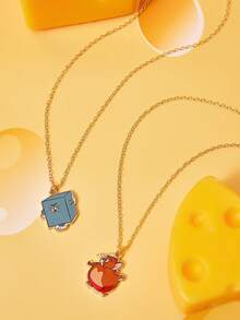TOM & JERRY X SHEIN 1pc Cartoon Element Printed Zinc Alloy Necklace, Luxurious Niche, Casual Chic, Suitable For Parties, Concerts, Festivals - Gold - View 5