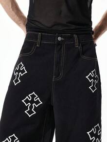 ROMWE MEN 男士印花弯刀黑色牛仔裤 - 黑色 - 查看 2