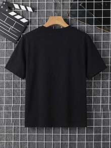 Hombre camiseta urbana oversize estampado gráfico moderno tejido suave corte holgado cuello redondo manga corta primavera verano uso diario - Negro - Ver 3