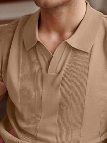 Manfinity Homme 男士加大码纯色短袖 Polo 领休闲针织衫 - 駝色 - 查看 5