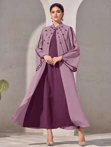 Al Najma Women's Colorblock Minimalist Everyday Arabic Style Dress - Mauve Purple - View 7