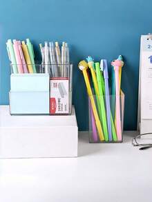 1个装三格透明亚克力笔筒，办公桌面用品收纳盒，适用于学生、化妆刷、化妆品配件等，家庭办公桌必备收纳好物，潮流配件 - 無色 - 查看 5