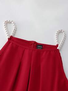 Franclia 女士优雅红色珍珠吊带系腰阔腿连体裤，春夏款 - 紅色 - 查看 5