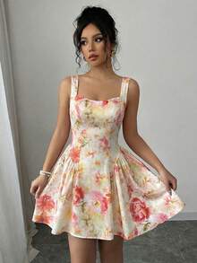 Elenzga Sleeveless Draped Neck Waist Gathered A-Line Elegant Romantic Dress, Suitable For Spring/Summer Tea Party - Multicolor - View 1