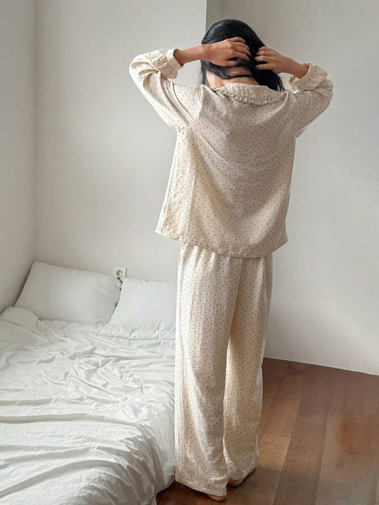 Cute Polka Dot Peter Pan Collar Women Pajama Set