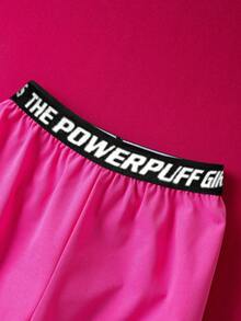 THE POWERPUFF GIRLS X SHEIN 2pcs/Set Young Girl Cute Cartoon Blossom, Bubbles, Buttercup Pattern Dropped Shoulder Long Sleeve Black Sweatshirt And Letter Tape Cargo Pants Casual Sports Suit - Multicolor - View 6