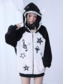 ROMWE Avant 可爱天使翅膀装饰女式卫衣 - 黑與白 - 查看 7