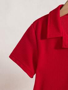 SHEIN Genkimix Kids 2pcs/Set Toddler Boys' Solid Color Casual Short Sleeve Top And Shorts Set - Red - View 5