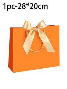 1/5pcs-Landscape-Style Kraft Paper Gift Bags, Shopping Bags, Packaging Bags With Handles, Bow-Decorated Handbags, Trick Or Treat, Halloween, White Large-Capacity Paper Bags, Halloween, Thanksgiving, Christmas, New Year, Wedding, Birthday Gift Packaging Bags - Orange - View 9