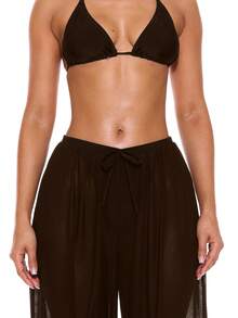 Musera Resort Quần ống rộng cạp thấp, có dây rút phía trước, thích hợp mặc ngoài vào mùa hè, xuân, đi nghỉ mát, gợi cảm, thích hợp cho câu lạc bộ đêm Ibiza, đi biển, phong cách công nghệ nano. - Màu nâu Sô-cô-la - Xem 5