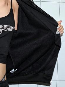 ROMWE Avant 超大款图案刺绣卫衣 - 黑色 - 查看 9